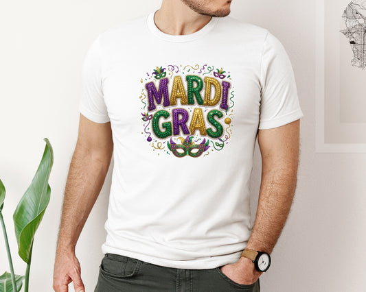 Mardi Gras Knit Glitter Design Graphic T-Shirt