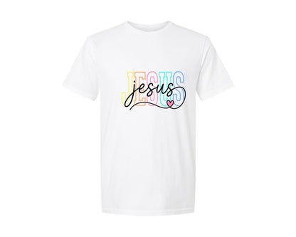brand:Generic|color:White|Colorful Jesus Script Heart Design Graphic T-Shirt