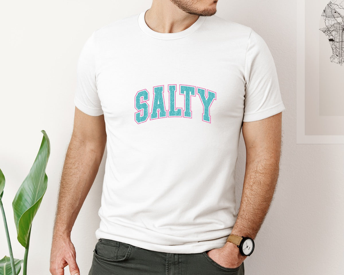 brand:Bella Canvas|color:White|Beach Salty Retro Summer Graphic T-Shirt