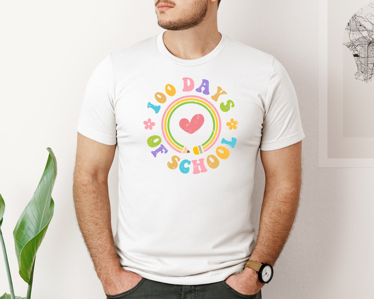 brand:Bella Canvas|color:White|100 Days Of School 44 Graphic T-Shirt