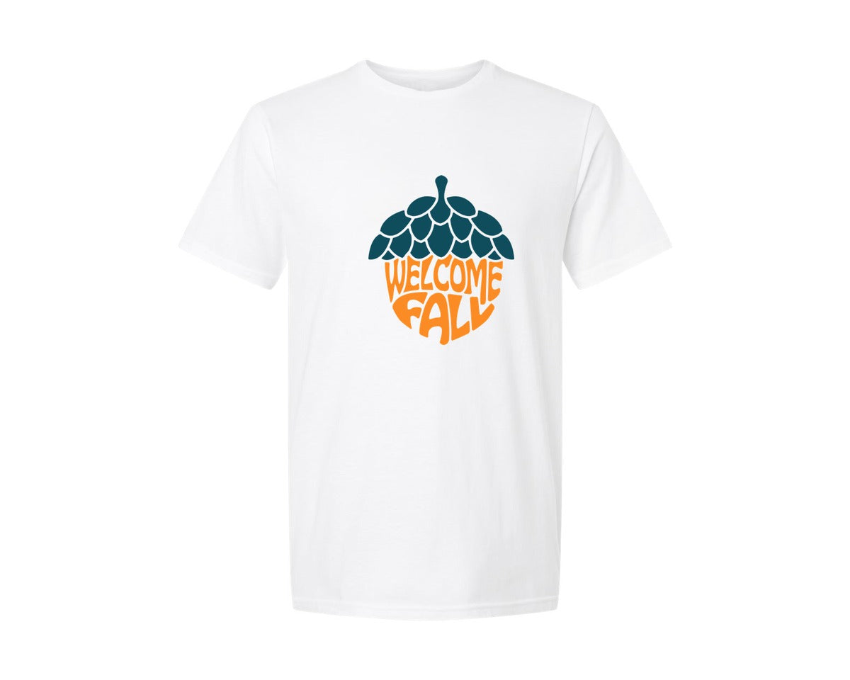brand:Generic|color:White|Welcome Fall Word Art Acorn Graphic T-Shirt