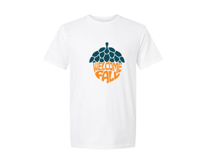 brand:Generic|color:White|Welcome Fall Word Art Acorn Graphic T-Shirt