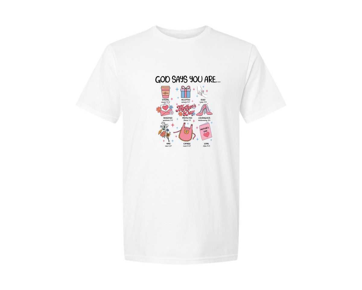 brand:Generic|color:White|God Says You Are Mom Mothers Day Graphic T-Shirt