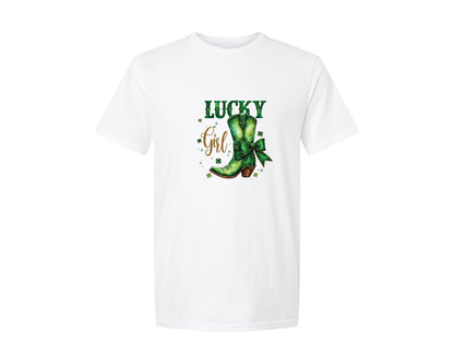 brand:Generic|color:White|Lucky Girl St Patricks Day Cowboy Boots 2 Graphic T-Shirt