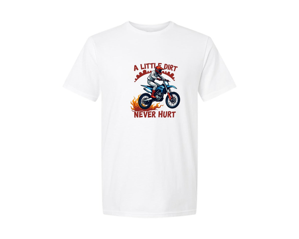 brand:Generic|color:White|A Little Dirt Never Hurt Rider Graphic T-Shirt