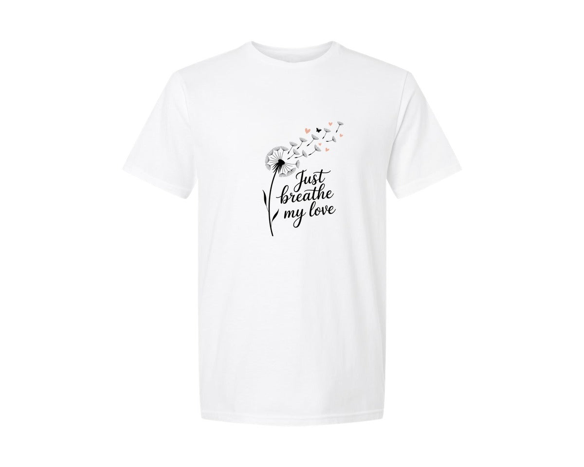 brand:Generic|color:White|Just Breathe Love Valentine Graphic T-Shirt
