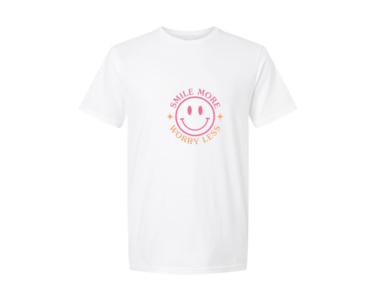 brand:Generic|color:White|Smile More Worry Less Color Graphic T-Shirt