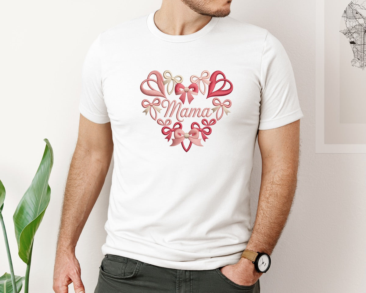 brand:Bella Canvas|color:White|Crochet Yarn Mama Valentine Heart Graphic T-Shirt