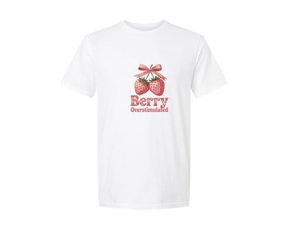 brand:Generic|color:White|Berry Overstimulated Cute Art Graphic T-Shirt