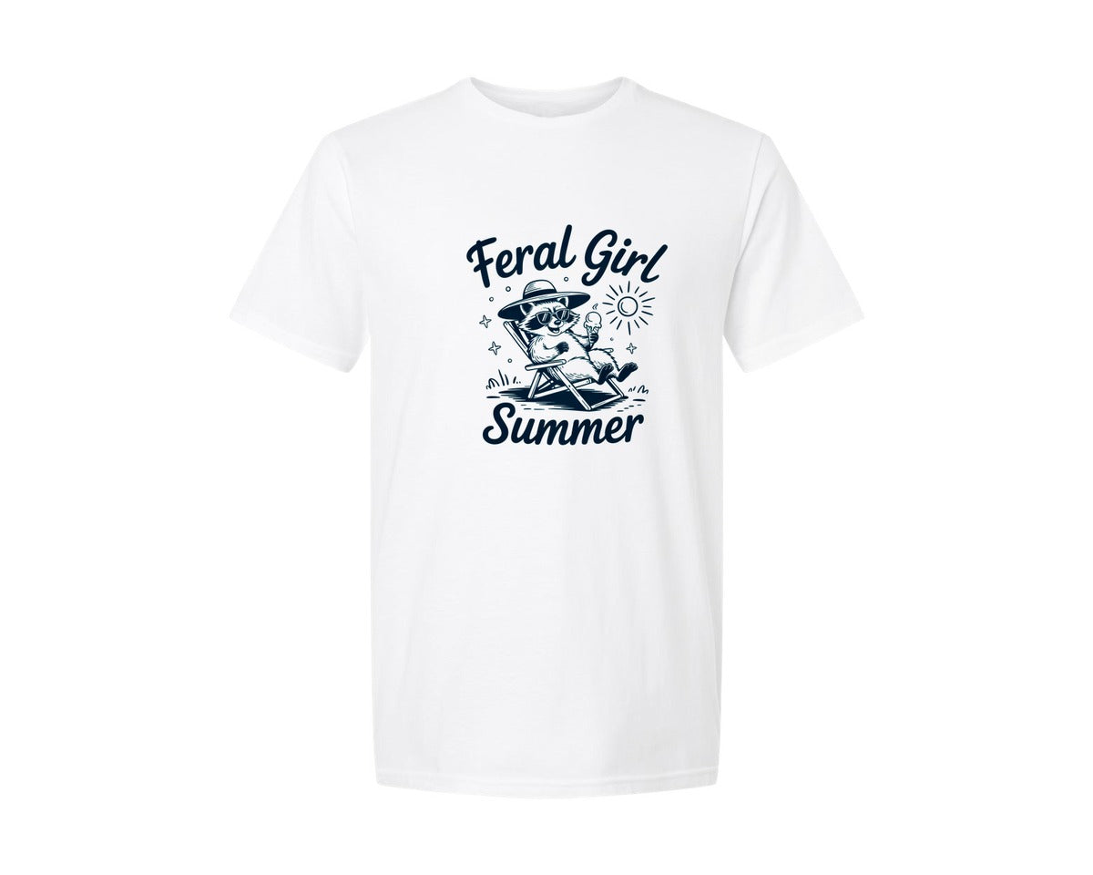 brand:Generic|color:White|Feral Girl Summer Raccoon 15 Graphic T-Shirt