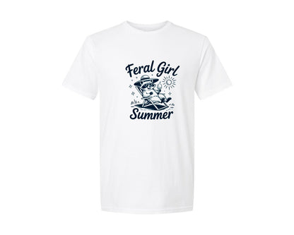 brand:Generic|color:White|Feral Girl Summer Raccoon 15 Graphic T-Shirt