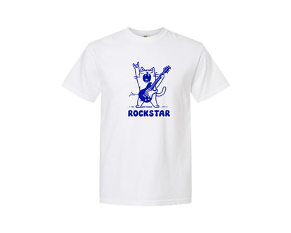 brand:Comfort Colors|color:White|Rockstar Cat Cool Guitar Cat Graphic T-Shirt