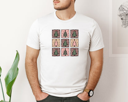 brand:Bella Canvas|color:White|Camo Christmas Tree Glitter Xmas Graphic T-Shirt