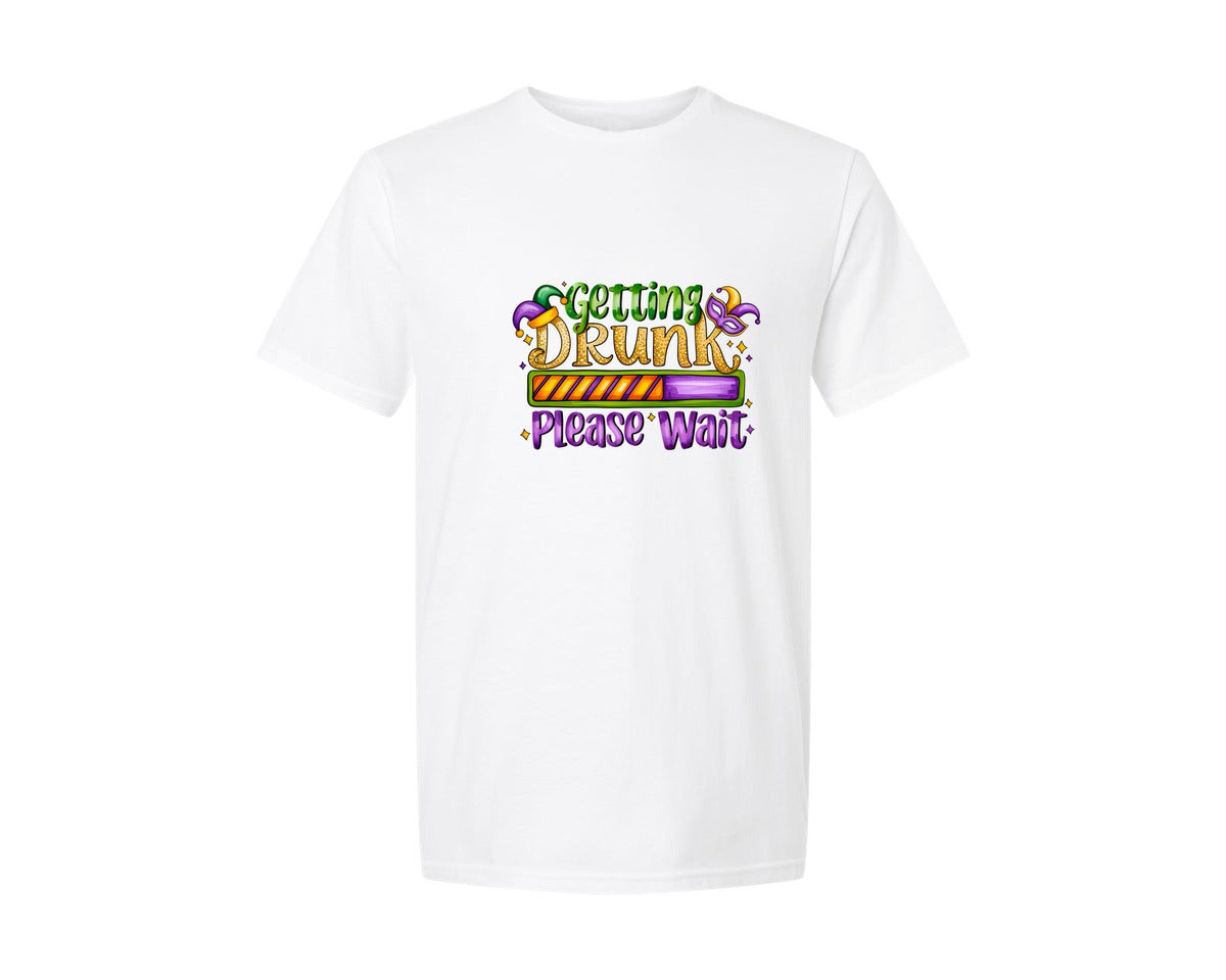 brand:Generic|color:White|Getting Drunk Please Wait Graphic T-Shirt