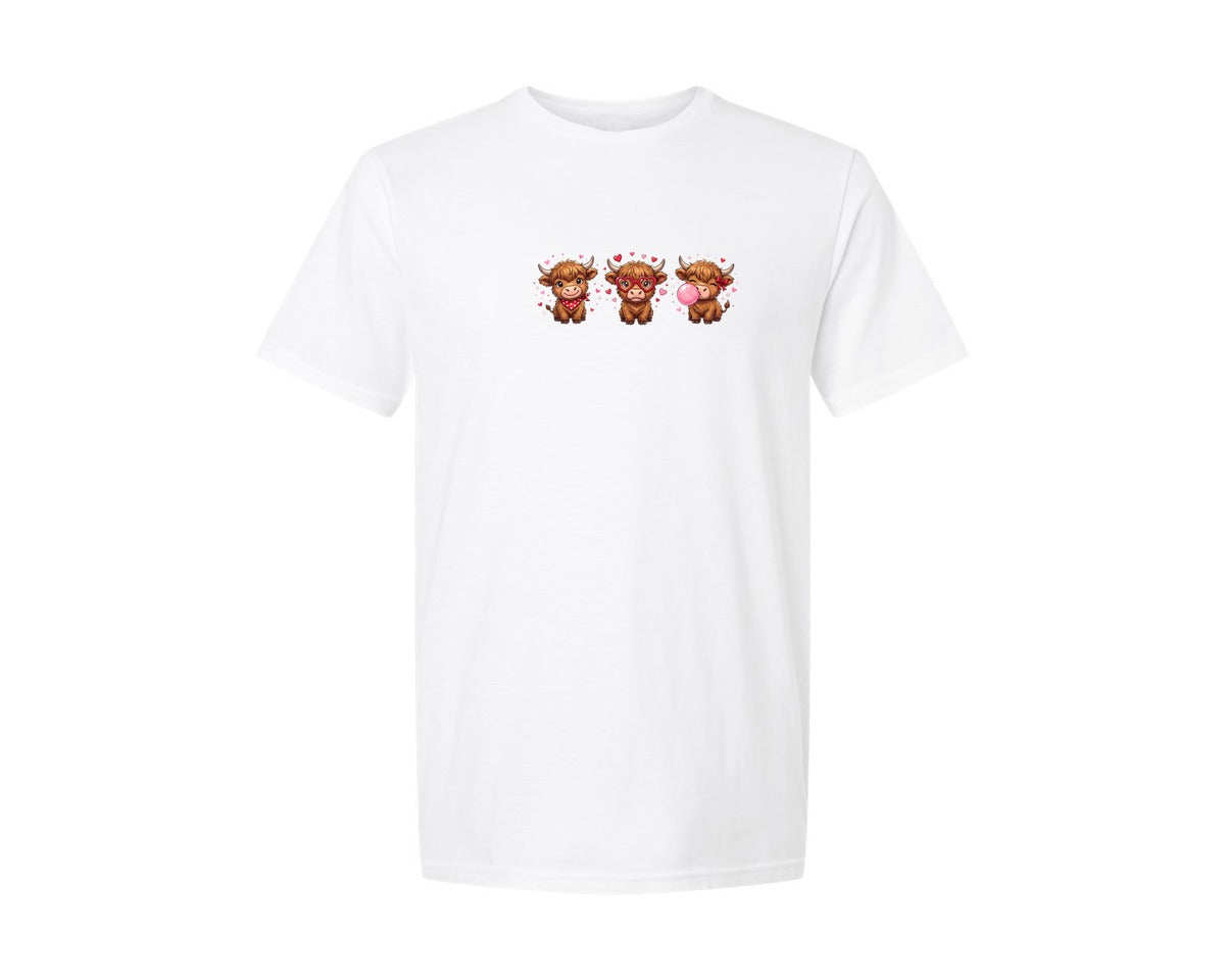 brand:Generic|color:White|Cute Valentine Highland Cow Graphic T-Shirt
