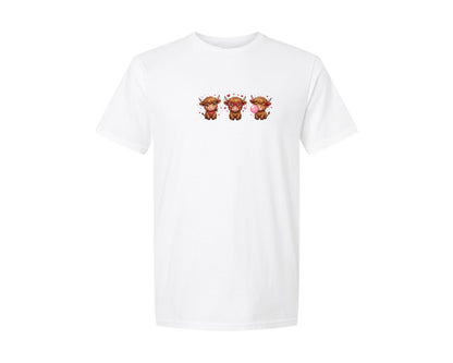 brand:Generic|color:White|Cute Valentine Highland Cow Graphic T-Shirt