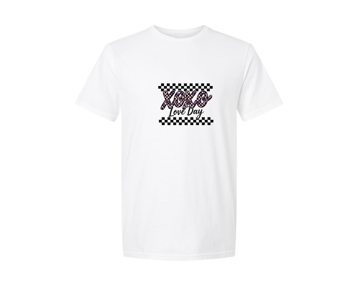 brand:Generic|color:White|Retro Xoxo Checker Valentine Design Graphic T-Shirt