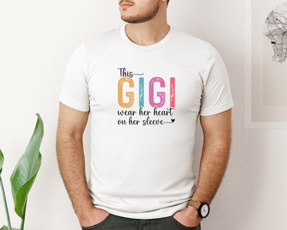 brand:Bella Canvas|color:White|This Gigi Wear Her Heart On Her Sleeve Graphic T-Shirt