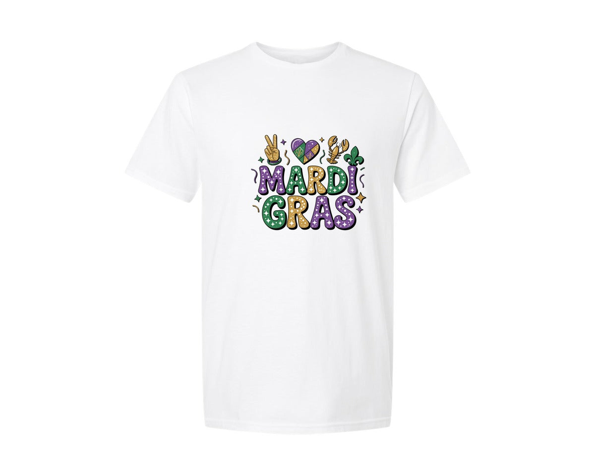 brand:Generic|color:White|Faux Yarn Retro Mardi Gras 2 Graphic T-Shirt