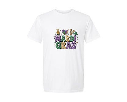 brand:Generic|color:White|Faux Yarn Retro Mardi Gras 2 Graphic T-Shirt
