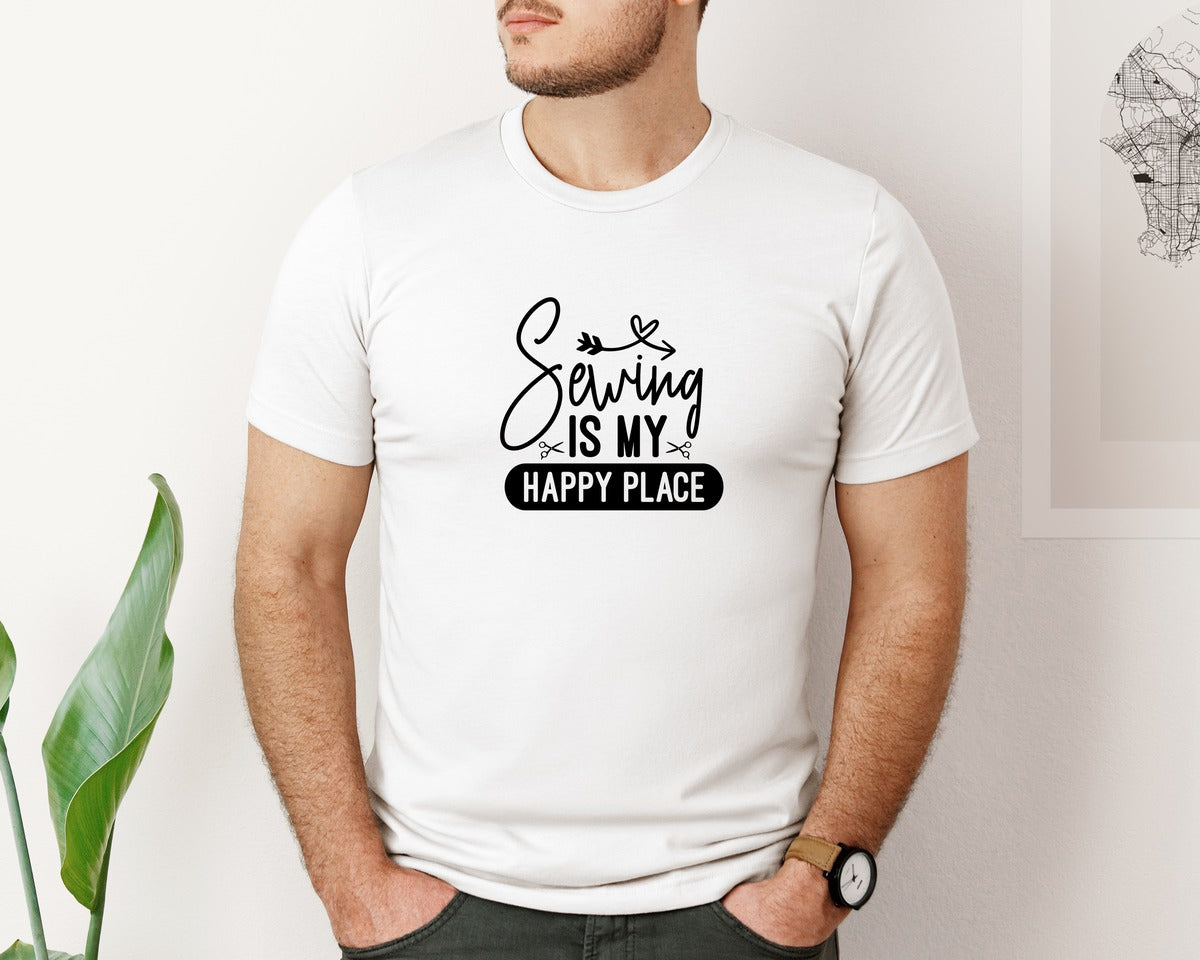 brand:Bella Canvas|color:White|Sewing Is My Happy Place 36 Graphic T-Shirt
