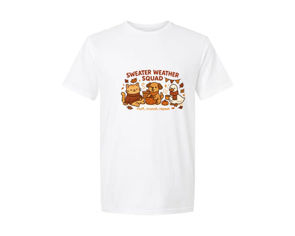brand:Generic|color:White|Sweater Weather Squad Autumn Graphic T-Shirt