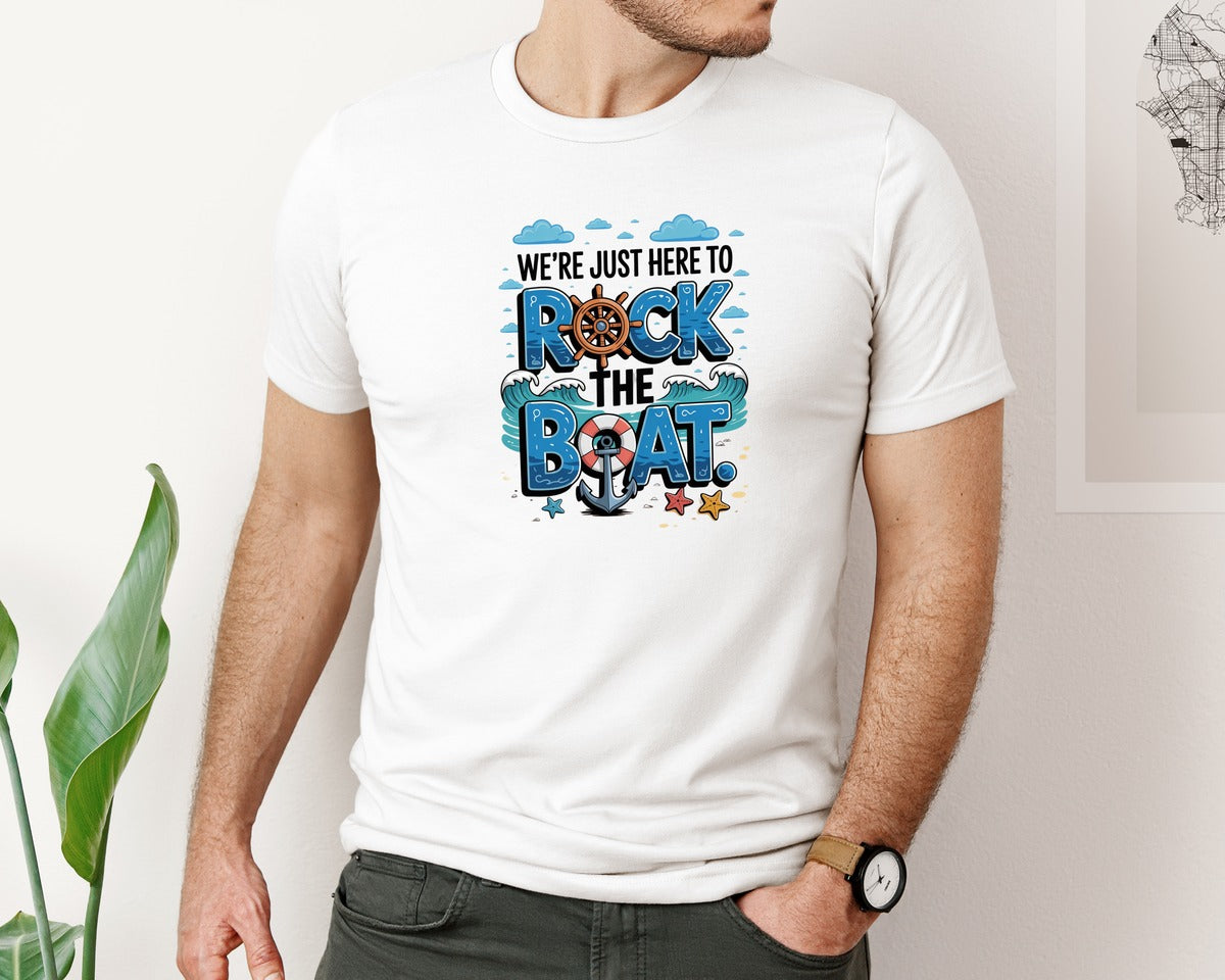brand:Bella Canvas|color:White|Were Just Here To Rock The Boat 5 Graphic T-Shirt