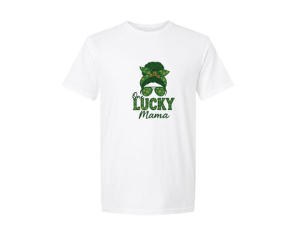 brand:Generic|color:White|St Patricks One Lucky Mama Graphic T-Shirt