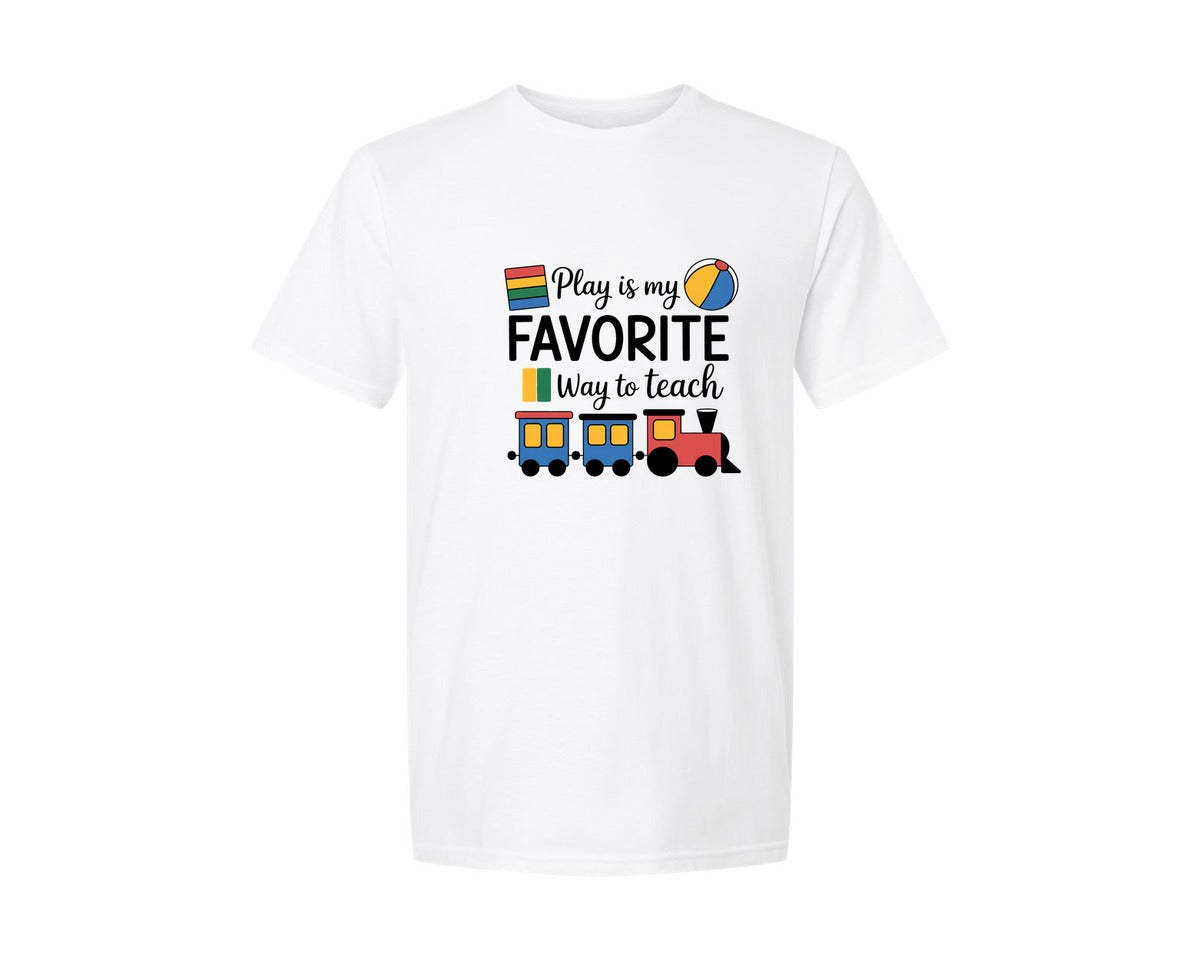 brand:Generic|color:White|Speech Therapy Tee Play Is My Favorite Graphic T-Shirt
