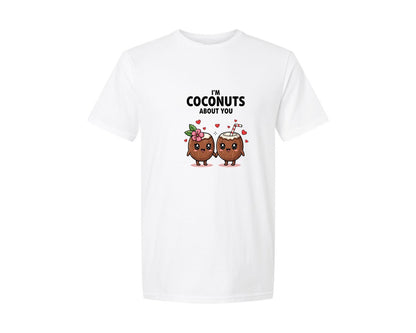 brand:Generic|color:White|I Am Coconuts About You Funny Tropical Graphic T-Shirt
