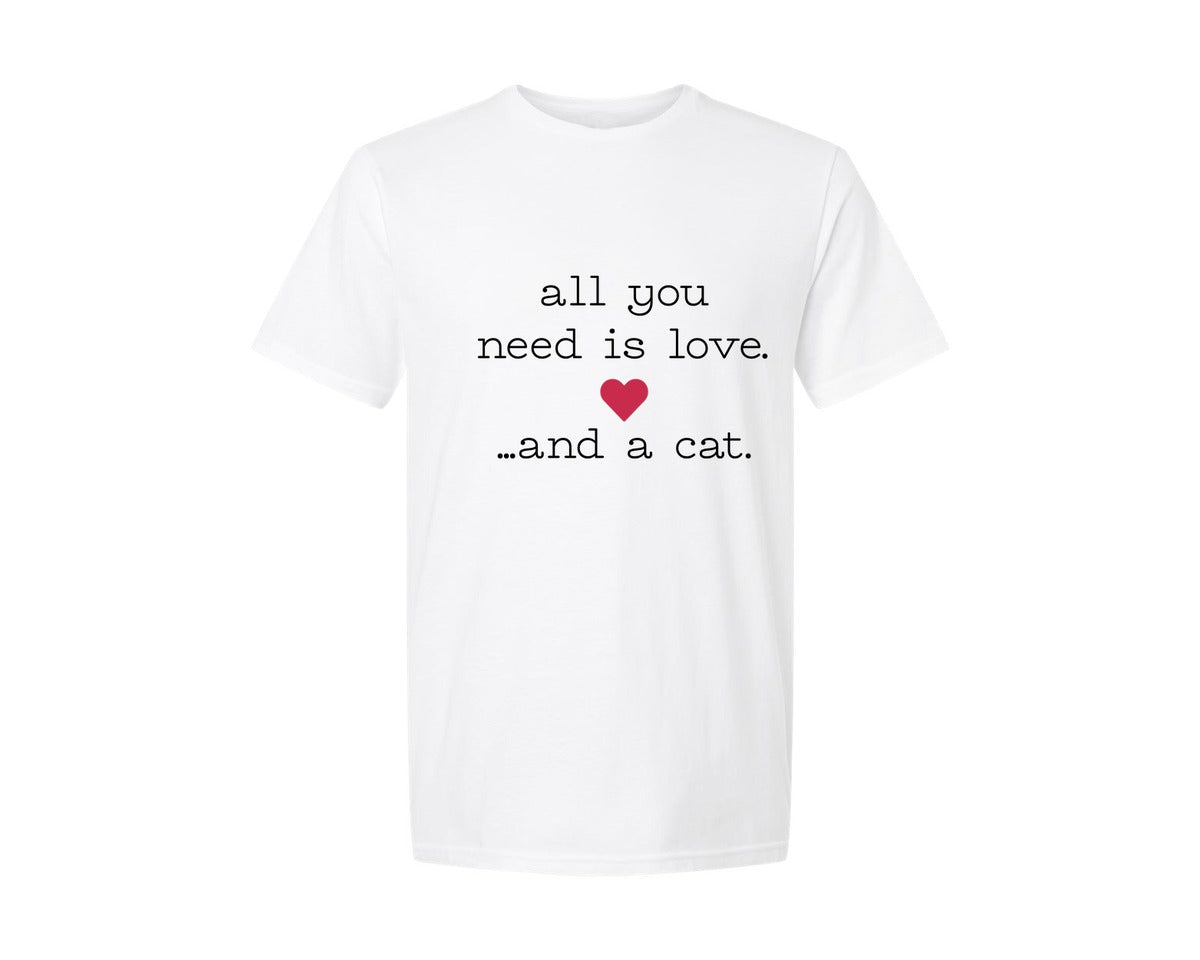 brand:Generic|color:White|All You Need Is Love And A Cat 6 Graphic T-Shirt