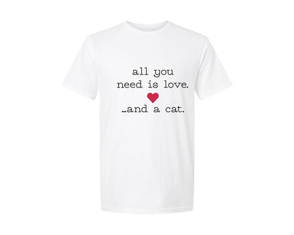 brand:Generic|color:White|All You Need Is Love And A Cat 6 Graphic T-Shirt