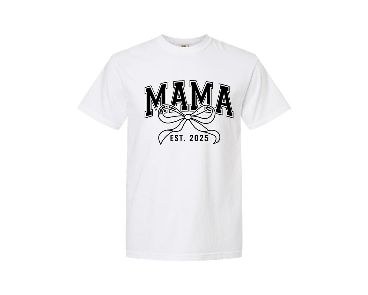 brand:Comfort Colors|color:White|Mama Bow Varsity Graphic T-Shirt