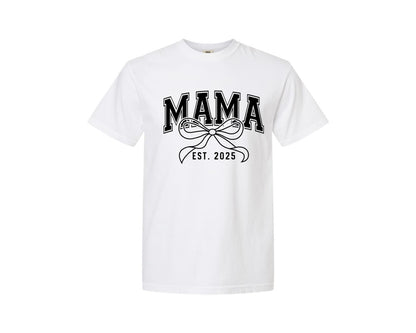 brand:Comfort Colors|color:White|Mama Bow Varsity Graphic T-Shirt