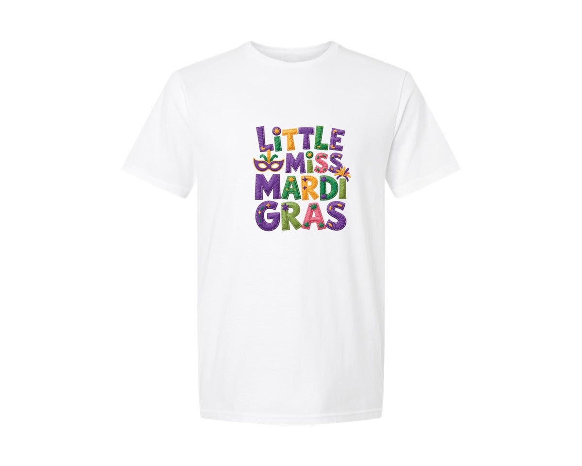 brand:Generic|color:White|Little Miss Mardi Gras 11 Graphic T-Shirt