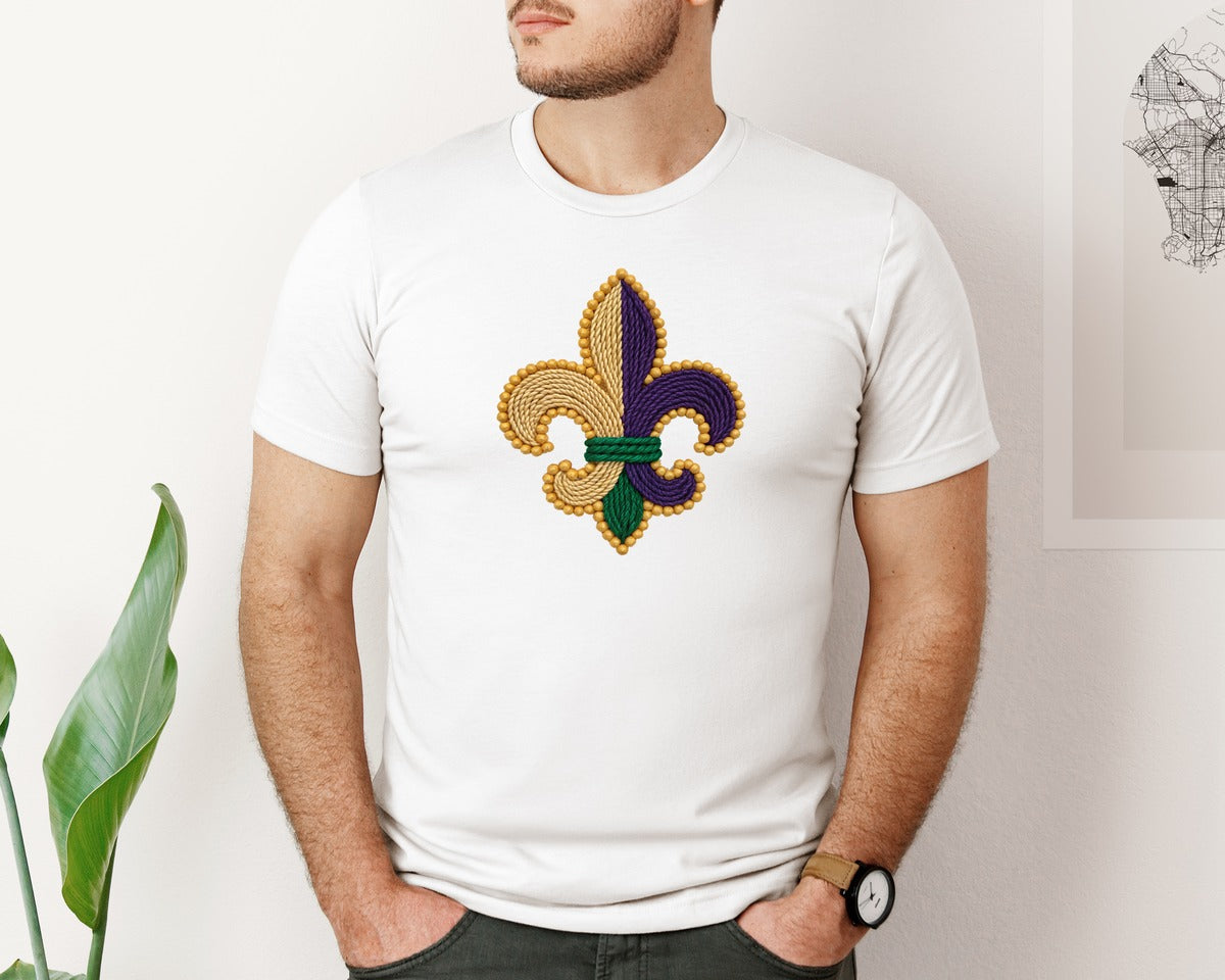 brand:Bella Canvas|color:White|Mardi Gras Knitted Graphic T-Shirt