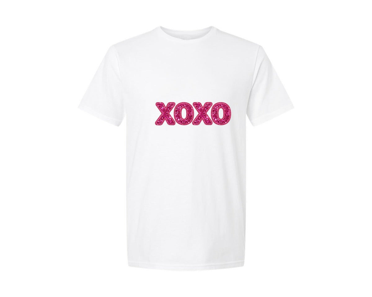 brand:Generic|color:White|Faux Embroidery Pink Xoxo 2 Graphic T-Shirt