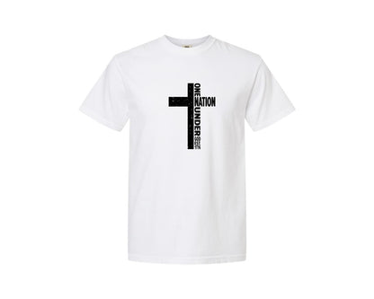 brand:Comfort Colors|color:White|One Nation Under God Cross Freedom Graphic T-Shirt