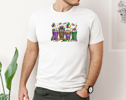 brand:Bella Canvas|color:White|Mardi Gras Drink Buckets Graphic T-Shirt