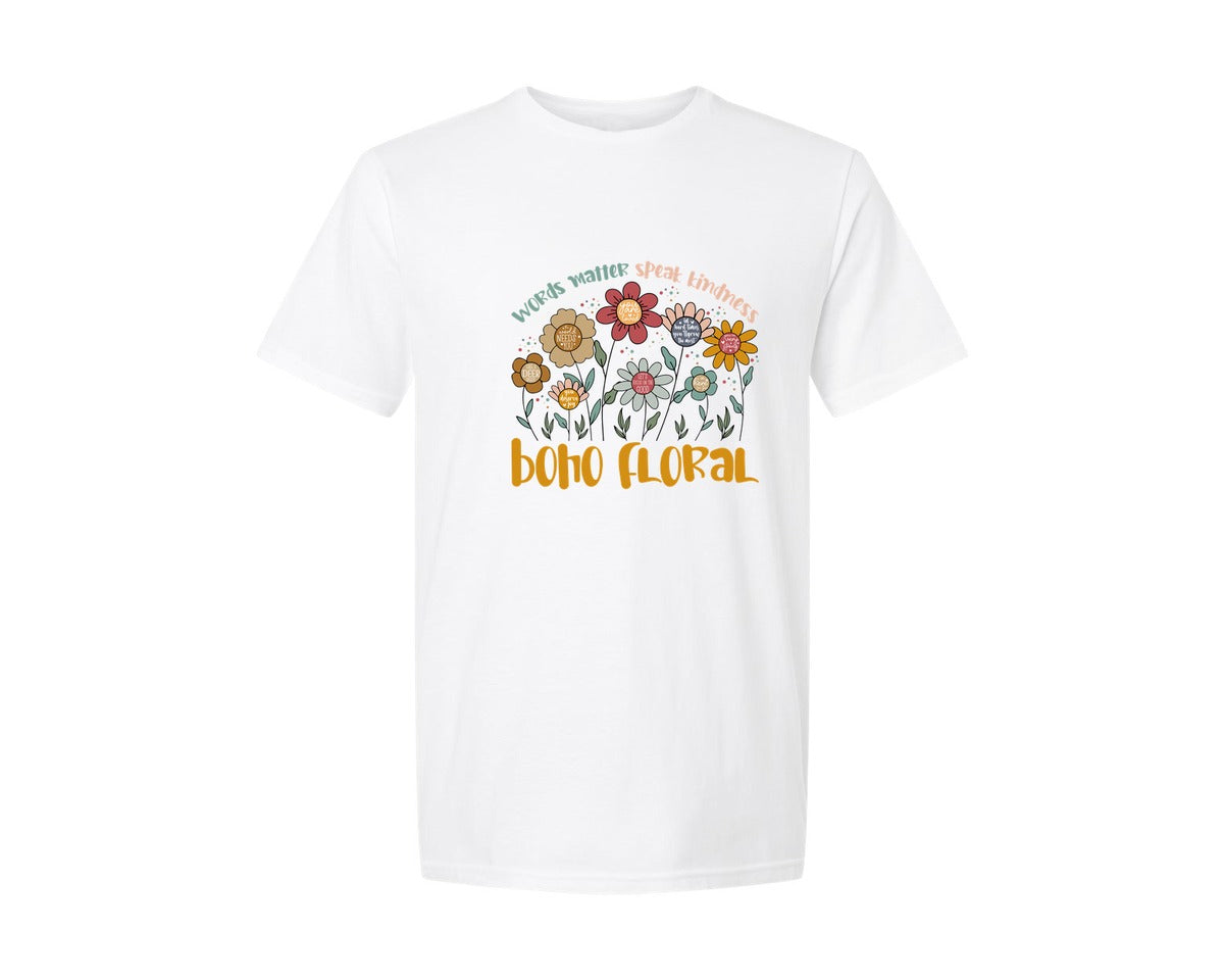 brand:Generic|color:White|Words Matter Speak Kindness Boho Floral 2 Graphic T-Shirt