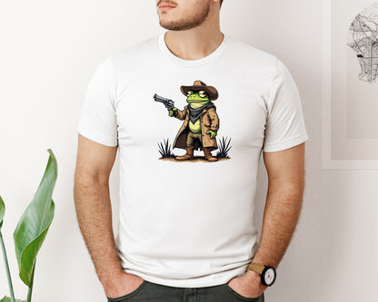brand:Bella Canvas|color:White|Wild West Frog In Cowboy Outfit Graphic T-Shirt