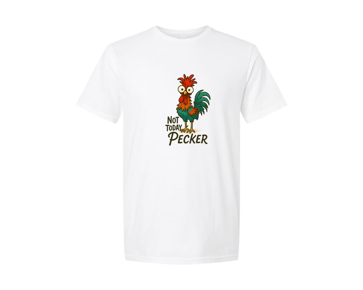 brand:Generic|color:White|Not Today Pecker Funny Rooster Clip Graphic T-Shirt