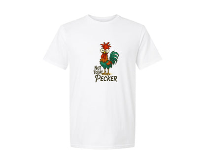 brand:Generic|color:White|Not Today Pecker Funny Rooster Clip Graphic T-Shirt