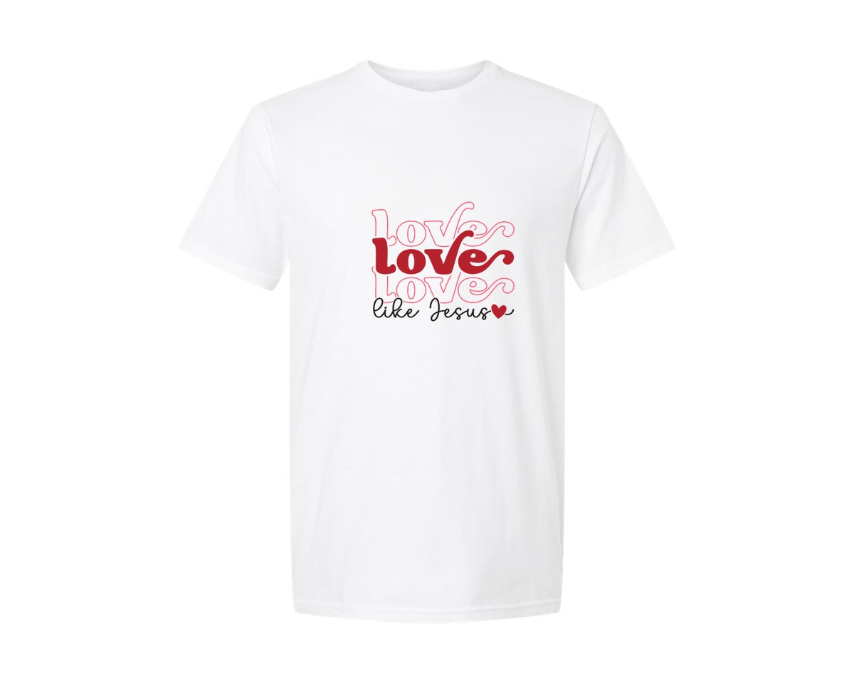 brand:Generic|color:White|Love Like Jesus Faith Valentines Graphic T-Shirt