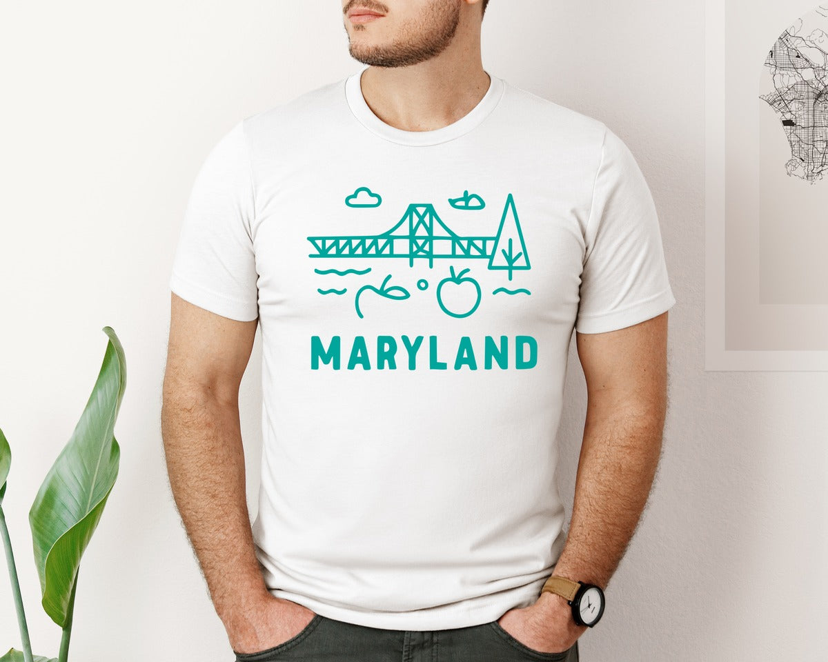 brand:Bella Canvas|color:White|Maryland State 2 Graphic T-Shirt