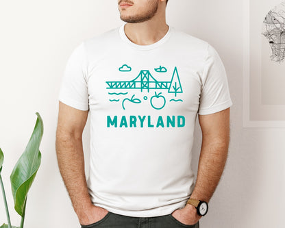 brand:Bella Canvas|color:White|Maryland State 2 Graphic T-Shirt