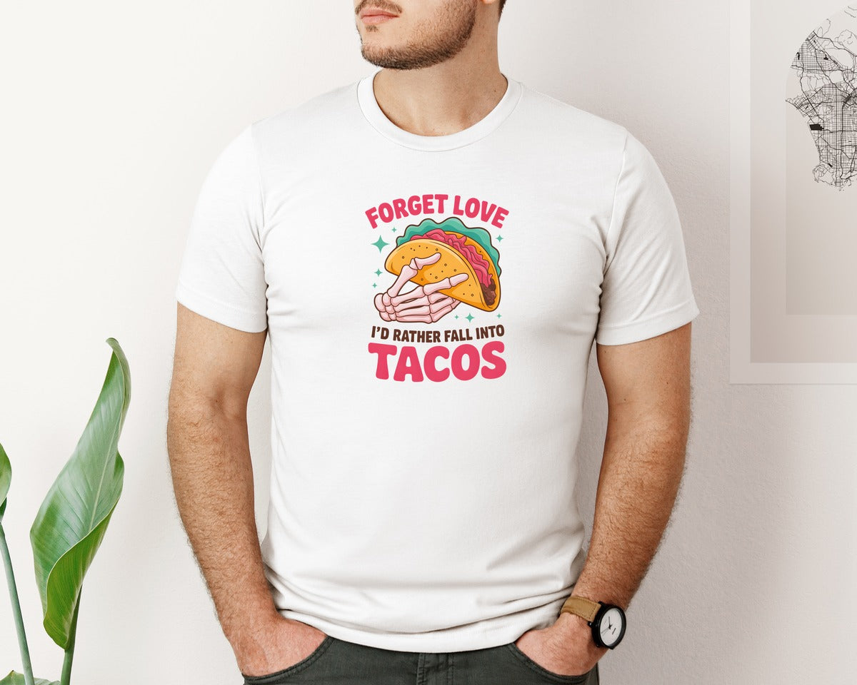 brand:Bella Canvas|color:White|Anti Valentine Taco Lover Design Graphic T-Shirt