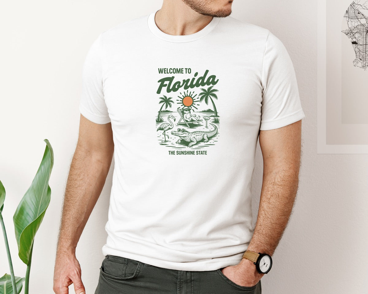brand:Bella Canvas|color:White|Summer Florida Beach Graphic T-Shirt