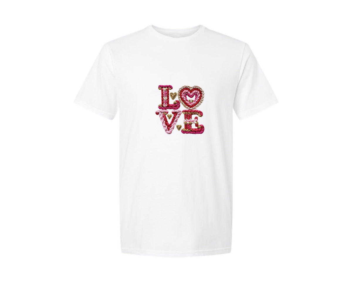brand:Generic|color:White|Glitter Crochet Yarn Valentine 9 Graphic T-Shirt