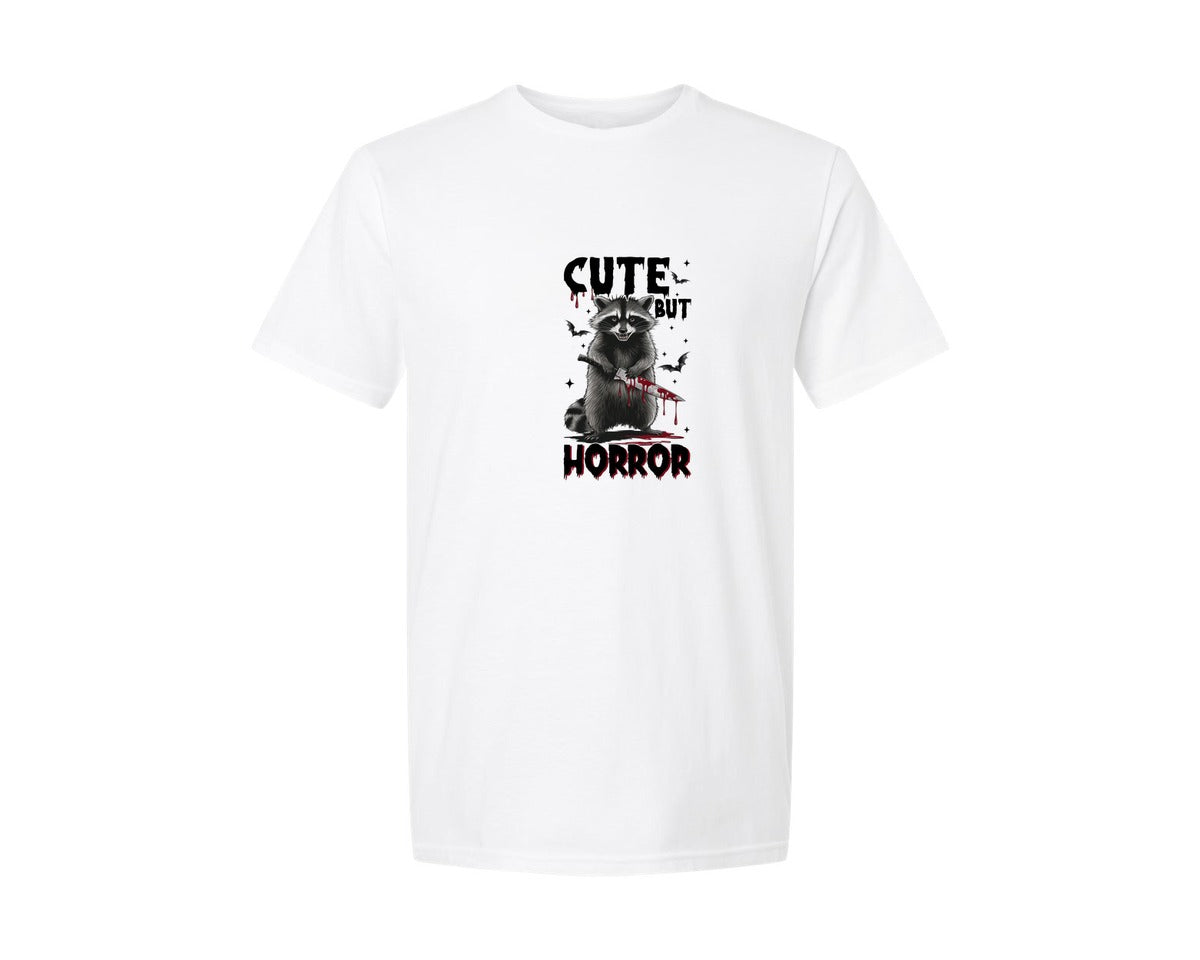 brand:Generic|color:White|Cute But Horror Raccoon Pngscary Animal Graphic T-Shirt